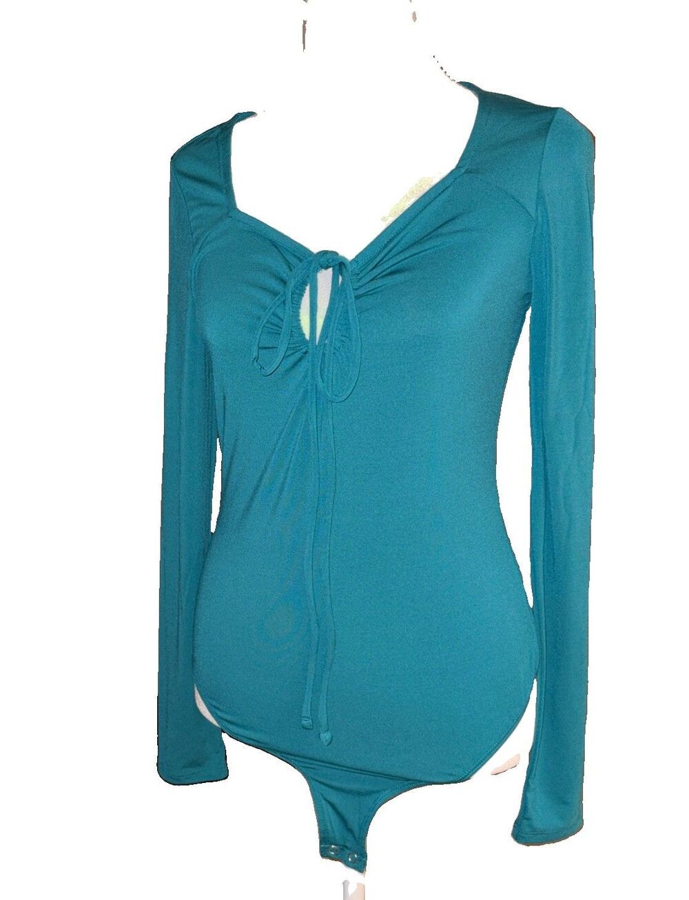 Intempo Long Sleeve Fitted Bodysuit Keyhole Front Women's Green Size Small
